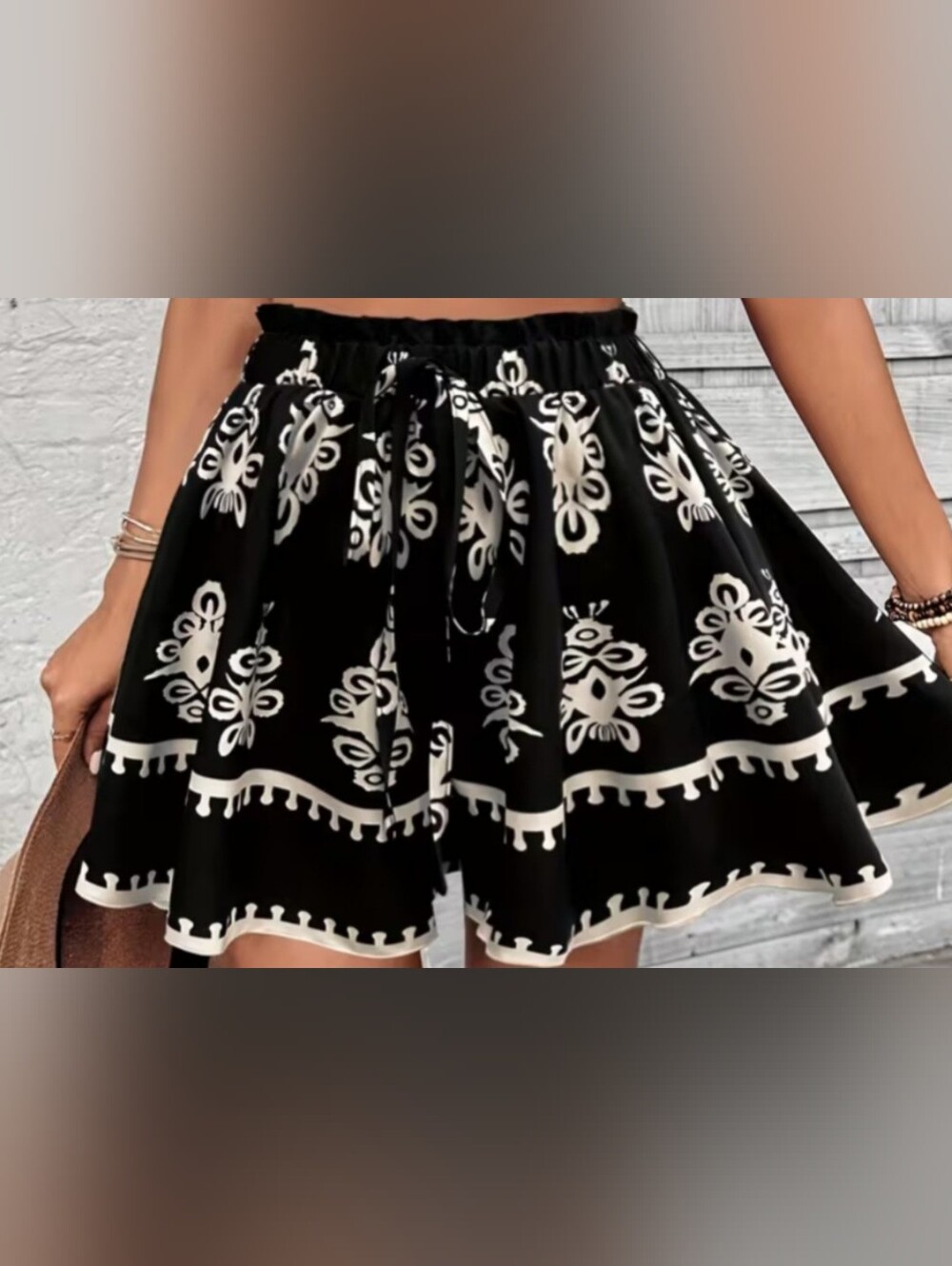 Black and White Floral A-Line Skort Xxl